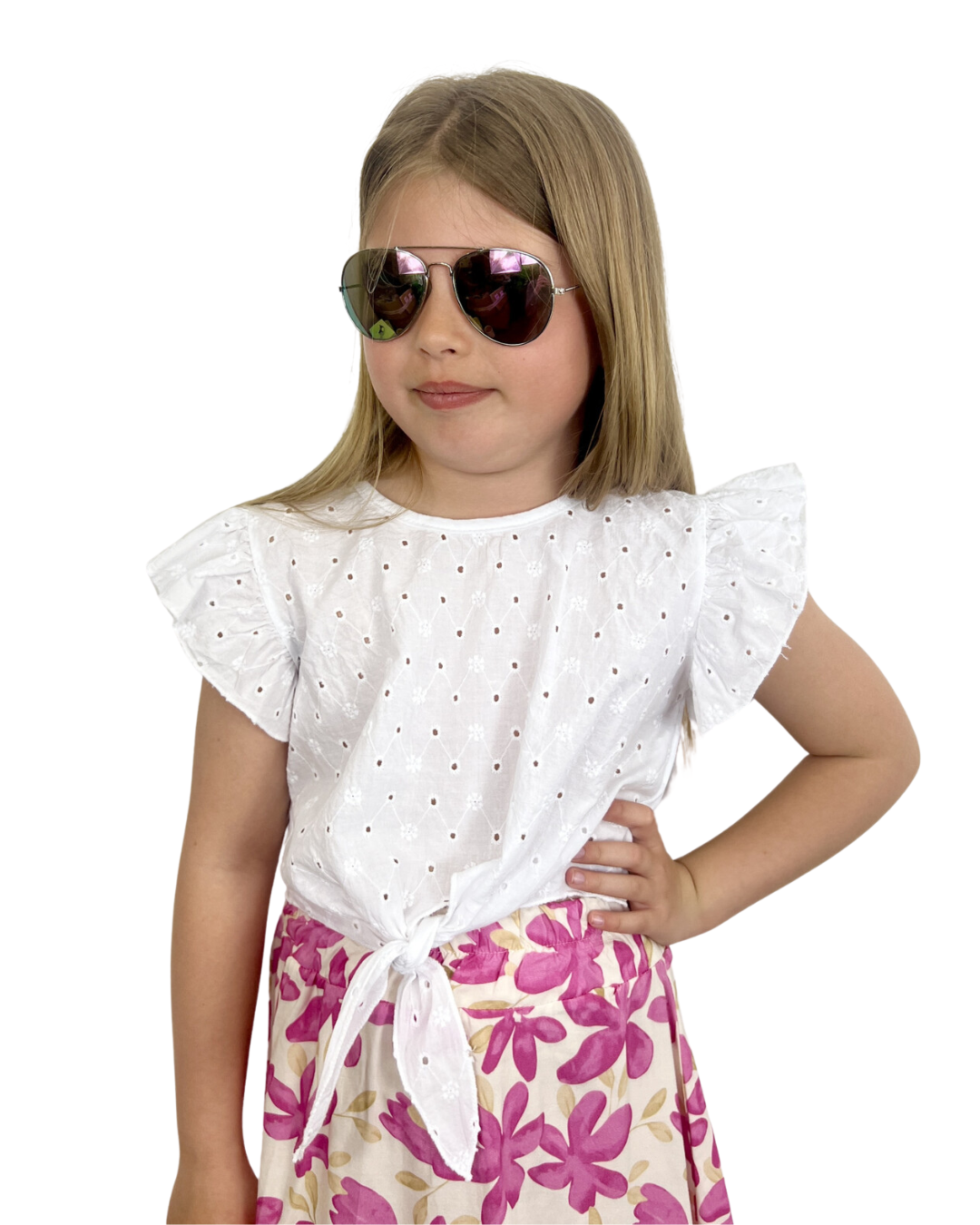 Broderie knoop top wit - Zomerse style met model