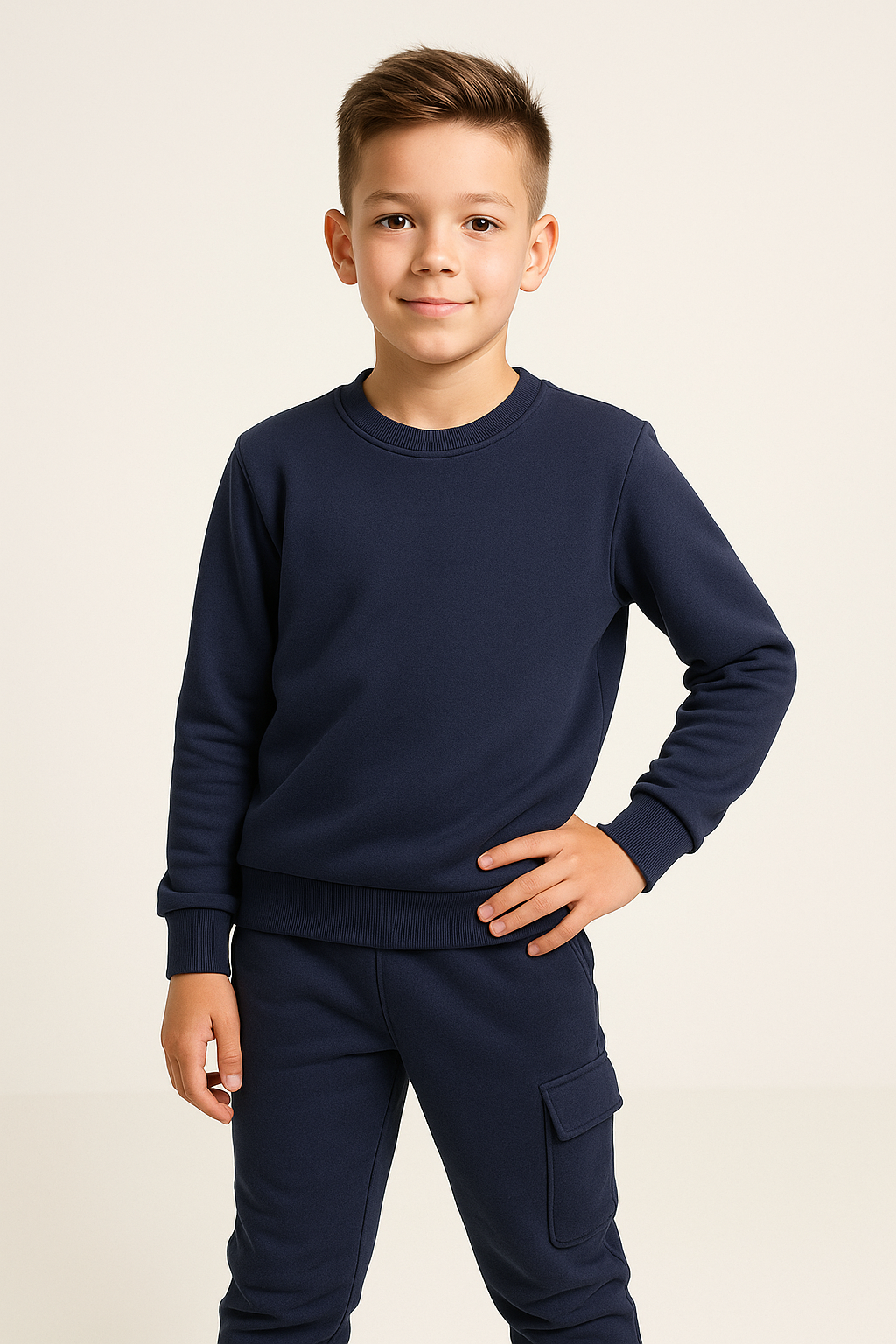 jongens in marineblauw joggingpak