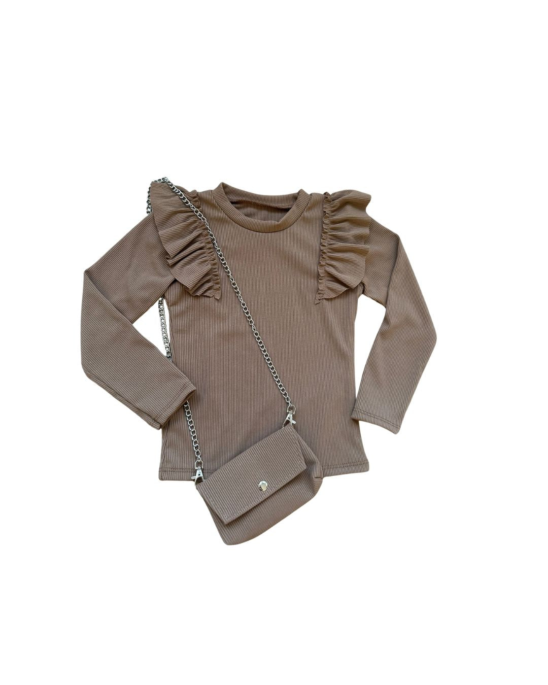 Rib shirt met Ruches en Bijpassend Tasje