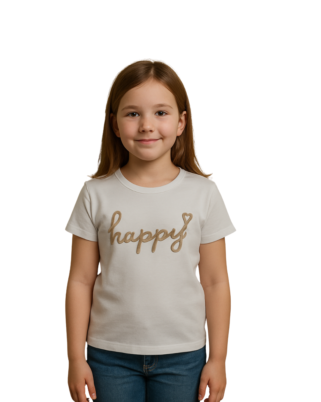 T-Shirt Happy - Zomers Shirtje voor Meisjes meisje van de voorkant gezien
