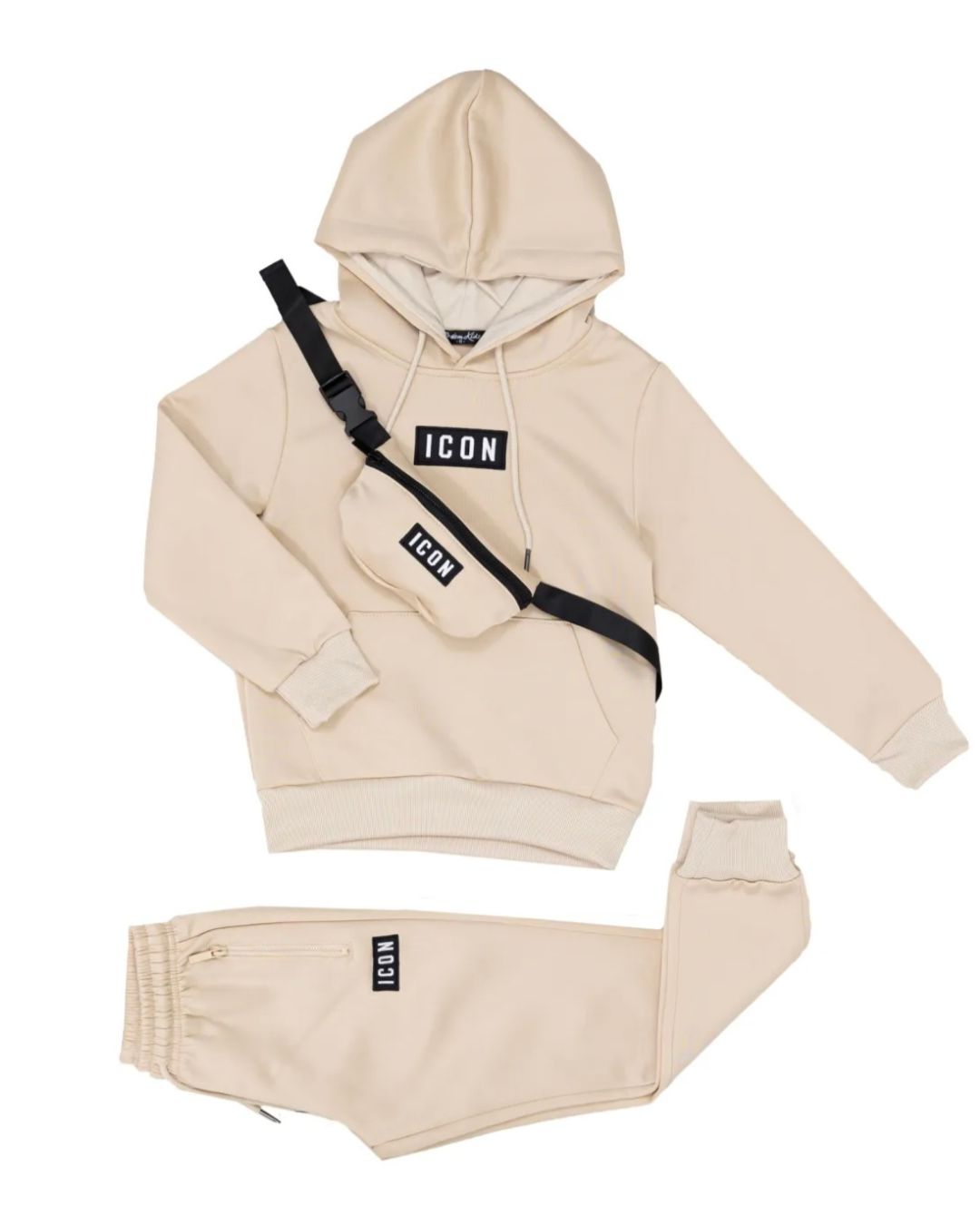 ICON joggingpak beige – met bijhorend tasje – maat 4 t/m 14 jaar