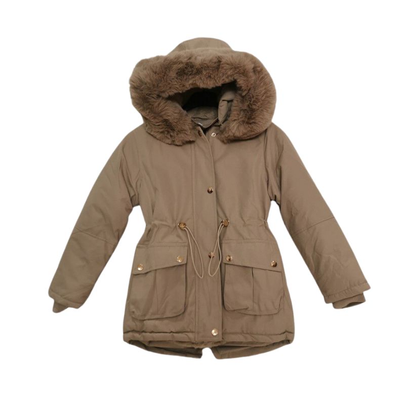 Lange meisjesjas voor herfst en winter in beige , gemaakt van stretch polyester voor optimaal comfort en bewegingsvrijheid. Warm, licht en stijlvol – ideaal voor koude dagen.