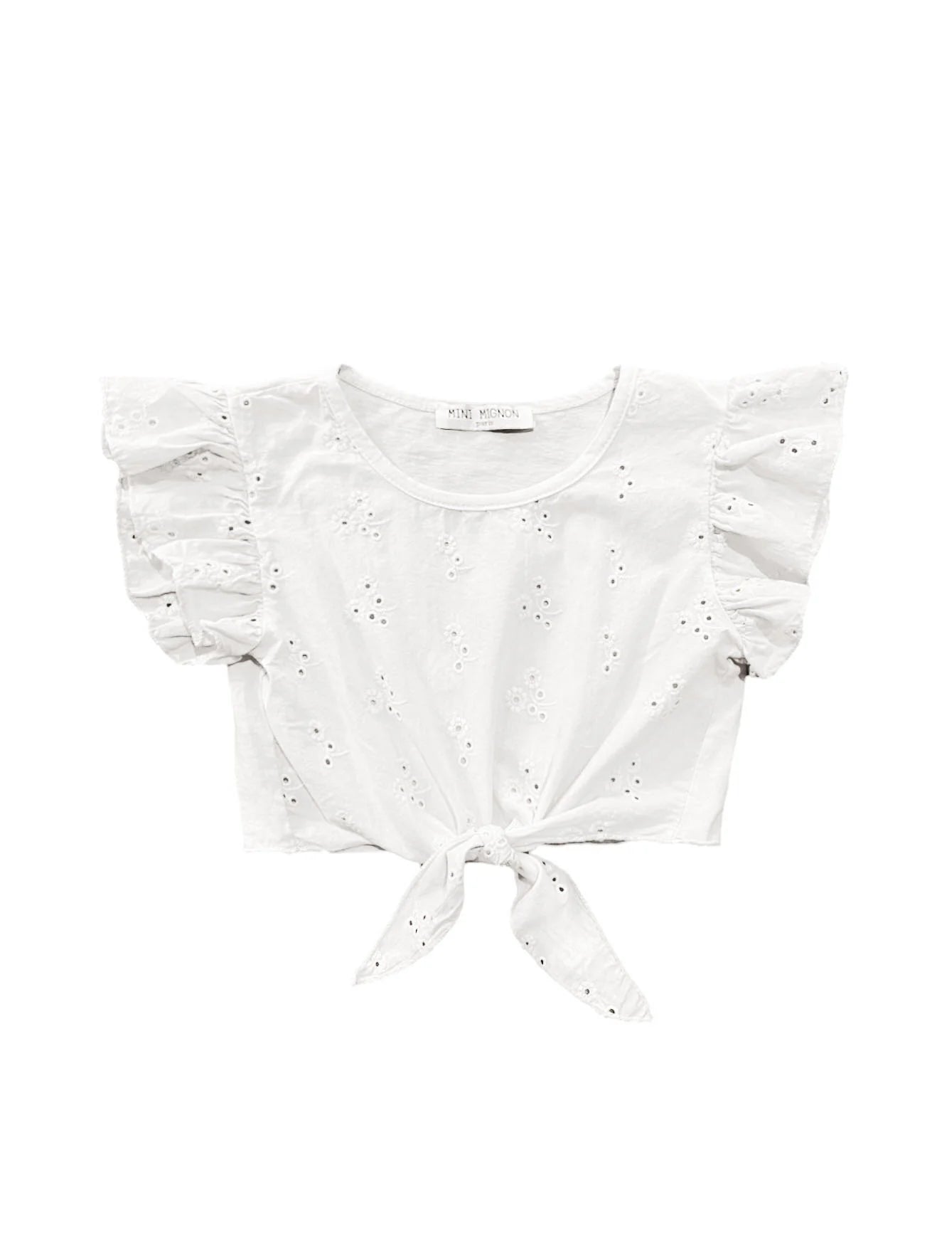 Broderie knoop top wit - Zomerse style close up