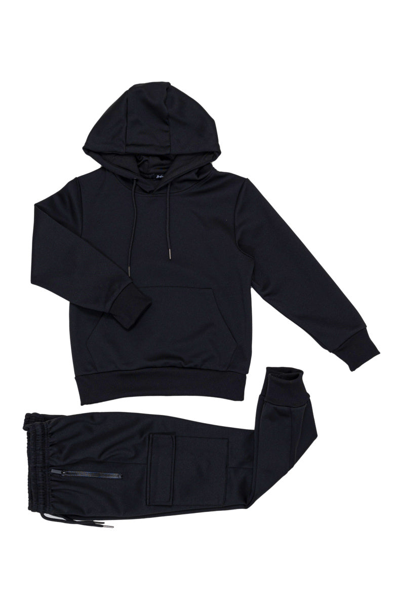 Jongens joggingpak winter zwart met capuchon.