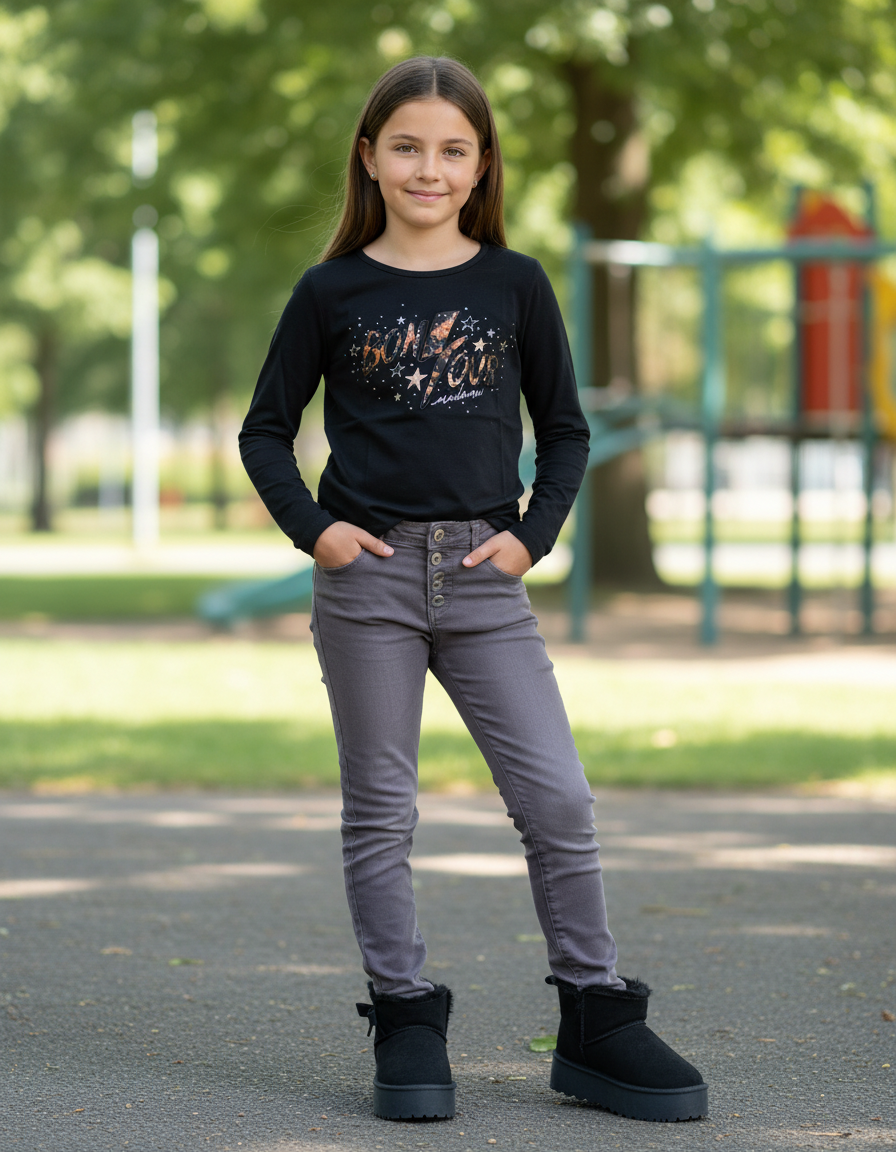 Zwart Shirt Sterren Design Lange Mouwen front