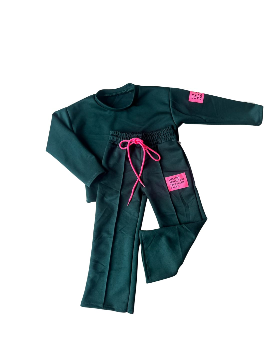 applicatie pak joggingset groen met roze front