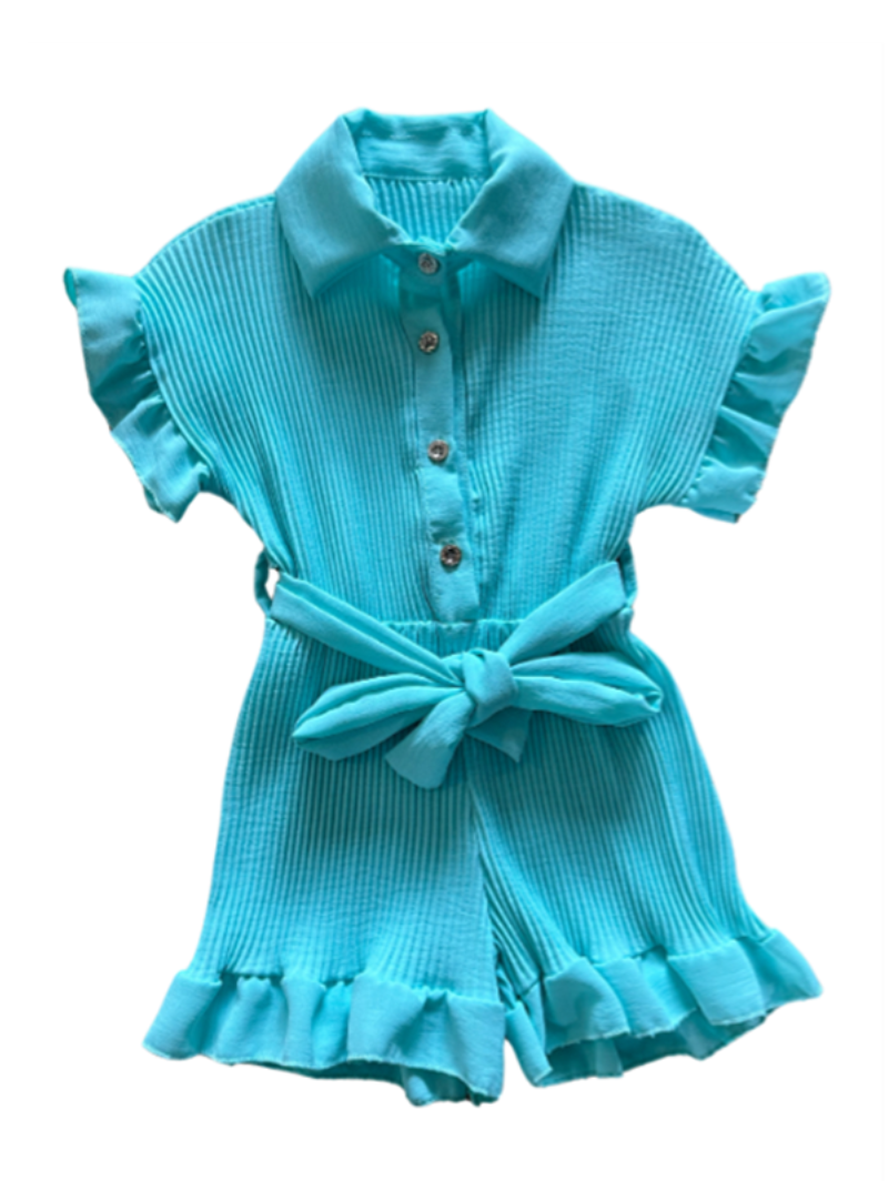 Jumpsuit Ruffles - Zomerse Jumpsuit voor Meisje turquoise