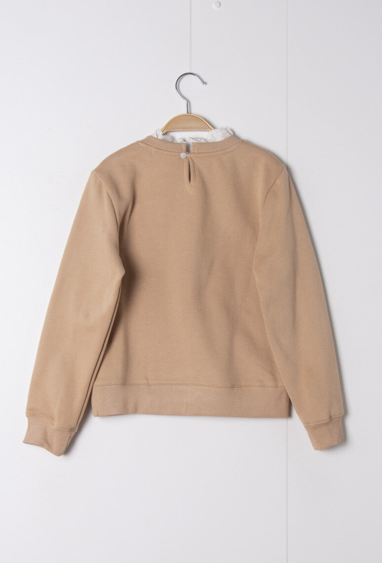 PM Mère & Fille meisjestrui – beige sweatshirt met kant en hartjesborduursel – herfst/winter – maat 24m t/m 12 jaar back
