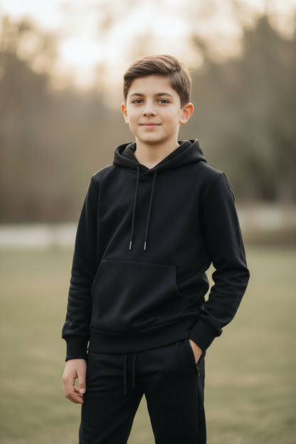 10-jarige jongen in zwarte joggingset