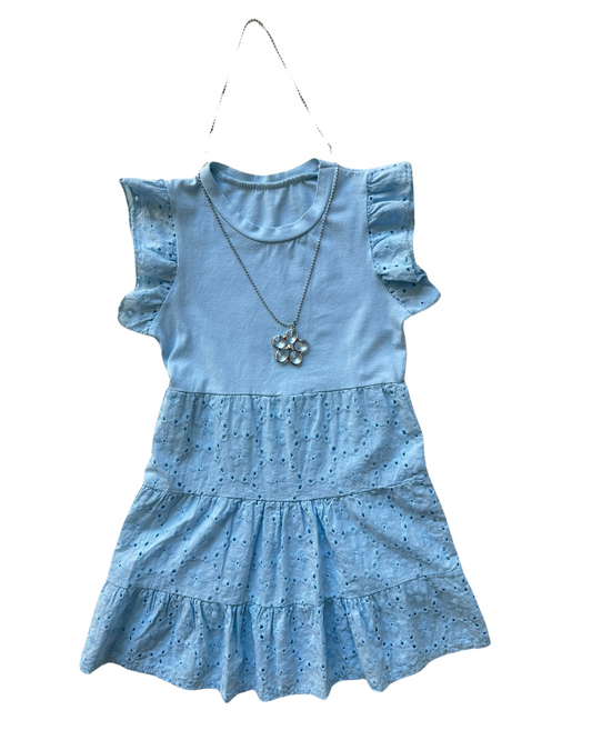 Broderie Jurk - Babyblauw met ketting