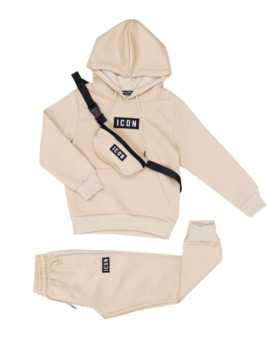 ICON joggingpak beige – met bijhorend tasje – maat 4 t/m 14 jaar