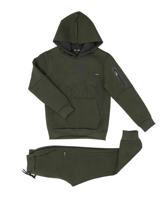 ICON joggingpak kinderen – Leger Groen - Washed look – comfortabel en trendy