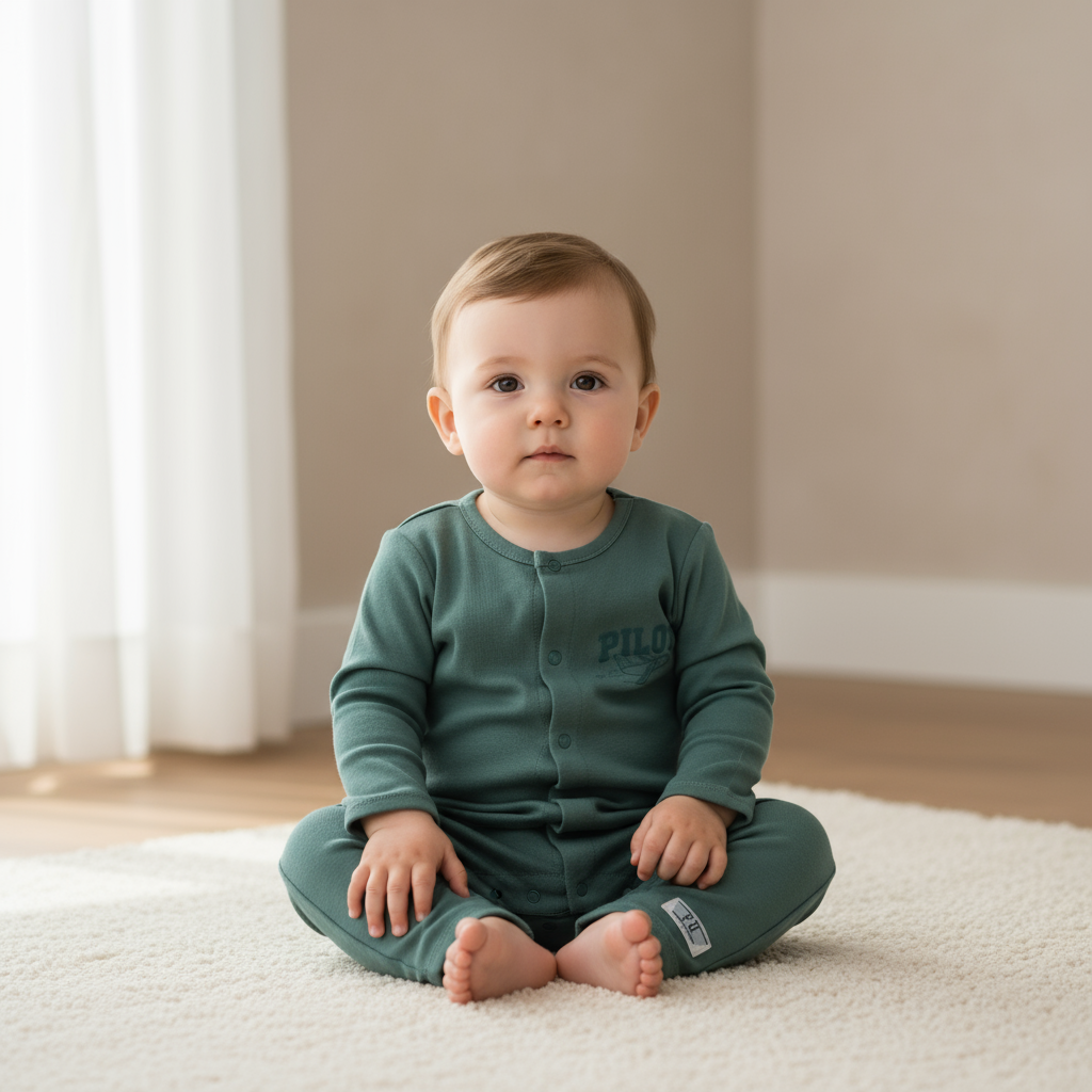 Babyjongen in groen PILOT pakje