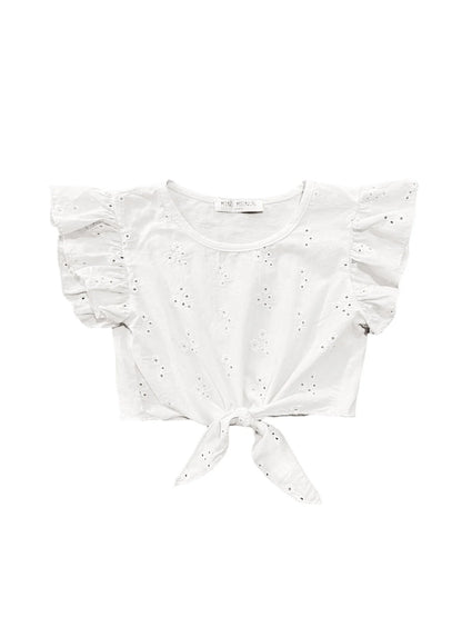 Broderie knoop top wit - Zomerse style close up