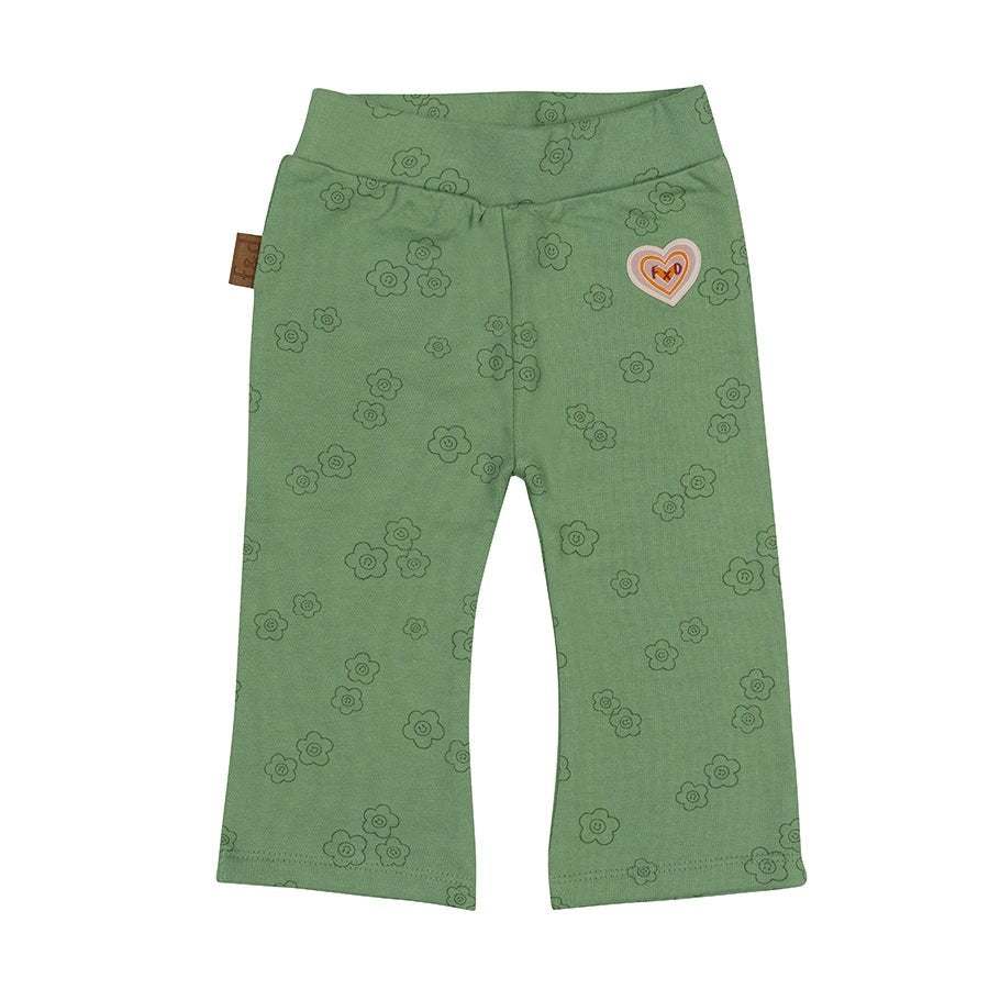 Flowerpower uitlopende broek AOP | Groen