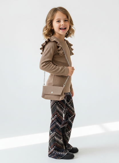 Flared Broek Zigzag Patroon beige front 